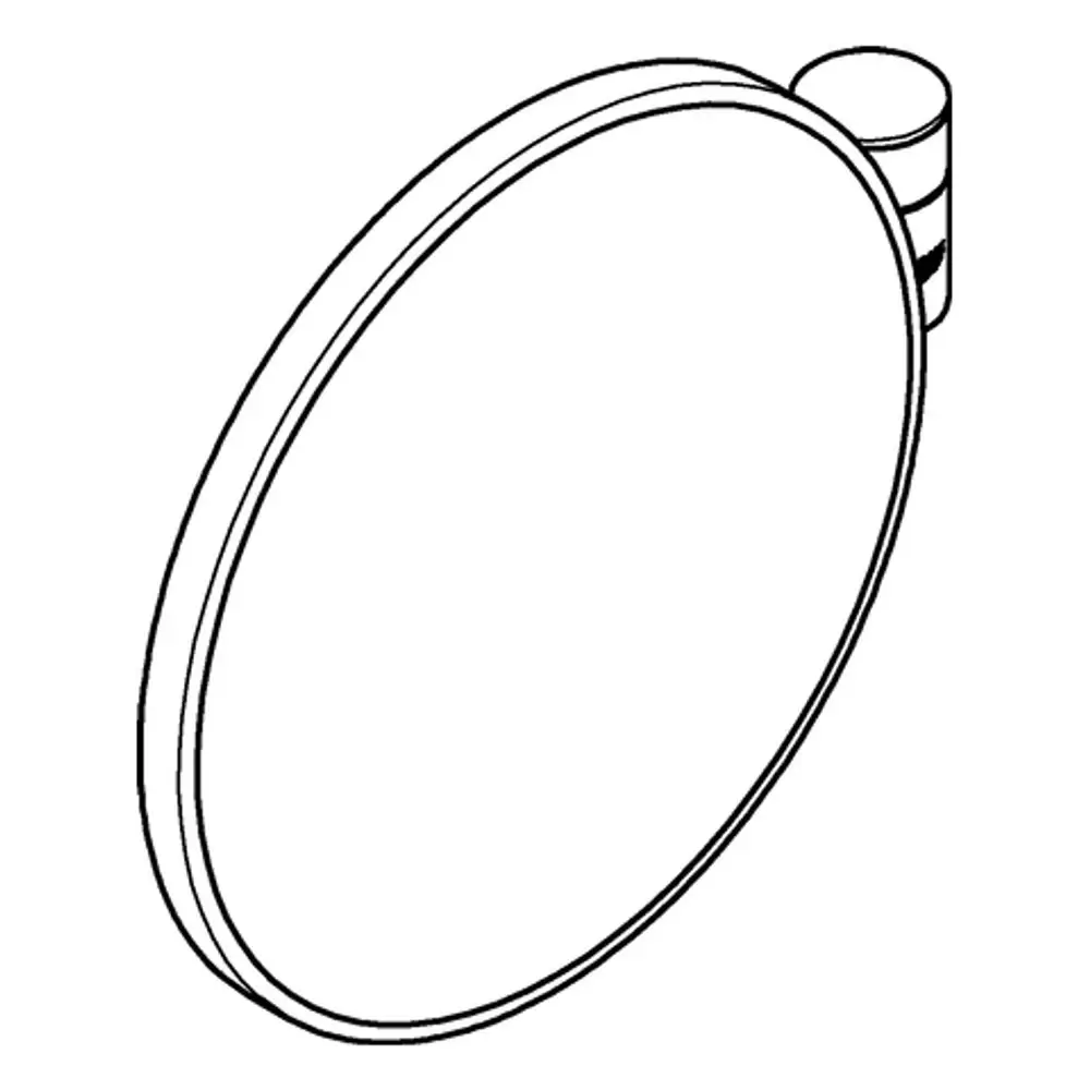 Runder Kosmetikspiegel mit angebrachter Halterung. Die Oberfläche hat eine chromfarbene Beschichtung und ist in einem modernen Design gehalten. Marke: Grohe.