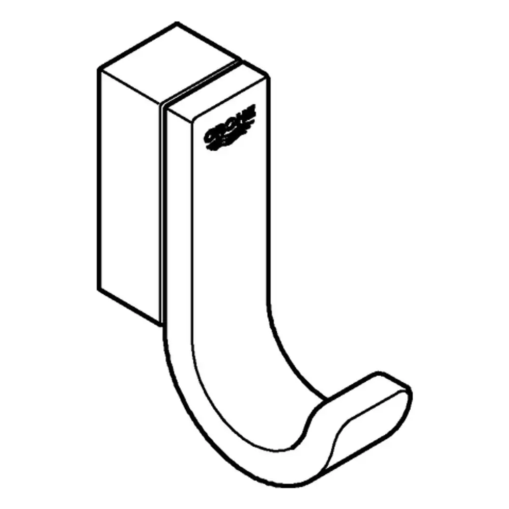 Wandhängender Haken in einfacher Form, aus Metall mit einer matten Oberfläche, ideal für die Befestigung von Bademänteln, von der Marke Grohe.