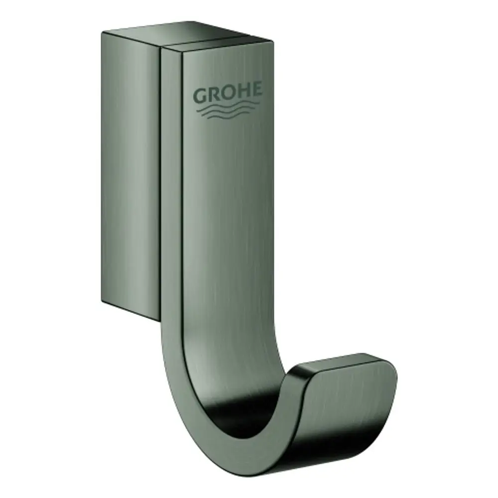 GROHE Bademantelhaken in mattem Graphit, mit gebürsteter Oberfläche. Befestigungselement zum Aufhängen von Bademänteln oder Handtüchern.