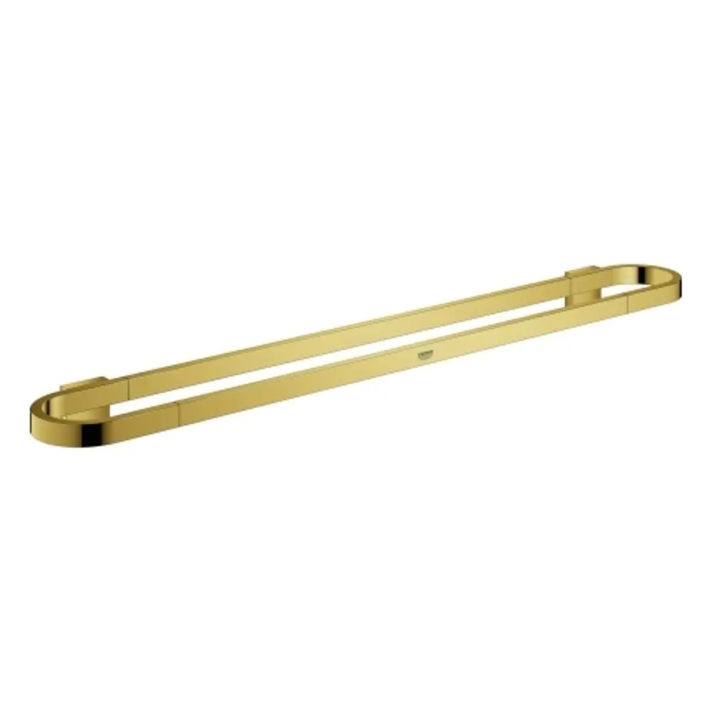 Goldfarbener Badetuchhalter von Grohe mit schlankem Design, an den Enden leicht gebogen. Der Halter ist für die Wandmontage vorgesehen.