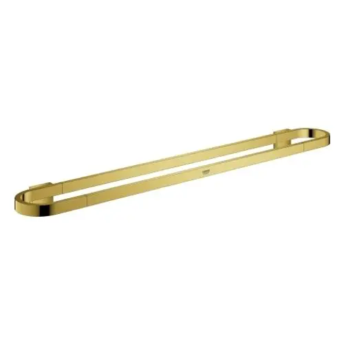 Goldfarbener Badetuchhalter von Grohe mit schlankem Design, an den Enden leicht gebogen. Der Halter ist für die Wandmontage vorgesehen.