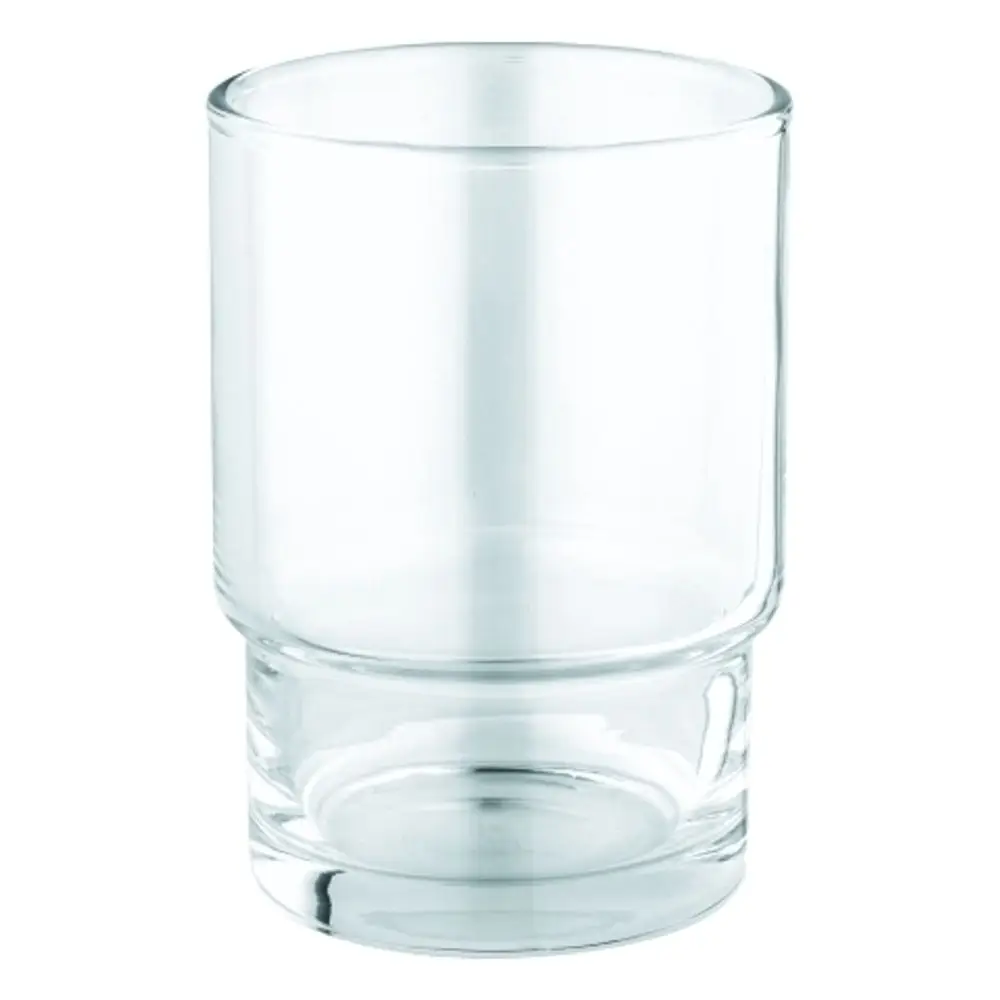 Glas von Grohe, transparent, zylindrische Form, mit einer klaren Unterkante, geeignet für Badezimmer-Accessoires.