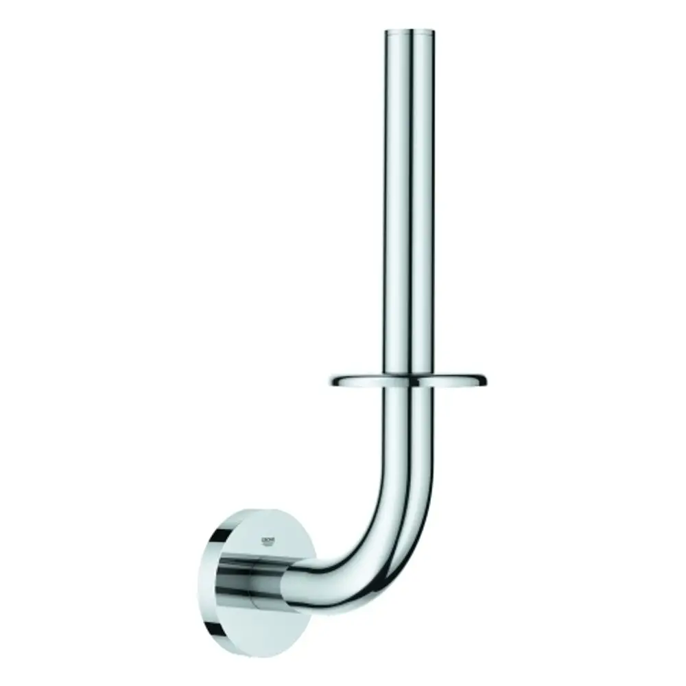 Wandmontierter Papierhalter aus Metall in chromfarbener Ausführung von Grohe, mit einem schlichten, funktionalen Design und einem runden Wandanschluss.
