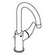 Grohe-Waschtischbatterie in chrom, mit einem geschwungenen Auslauf und einem Hebel zur Steuerung des Wasserdurchflusses, montiert auf einem stabilen Sockel.