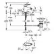 Schematics of a Grohe Bidet faucet, detailing dimensions and installation requirements. Features a lever handle and connection fittings.