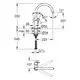 Grohe Einhand-Spültischbatterie mit hohem Auslauf, dargestellt in einem technischen Diagramm mit Maßangaben und Anschlussdetails.