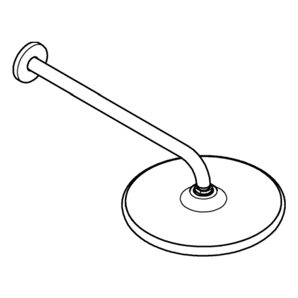 Heller Brausearm aus chromatischem Material mit gebogenem Ende, montiert auf einer runden Basis, erkennbar als Teil eines Grohe Duschsystems.