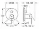 Technische Zeichnung einer Grohe Einhandbatterie mit montierter 3-Wege Umstellung. Ansichten von vorne und seitlich, inklusive Abmessungen und Anschlussdetails.