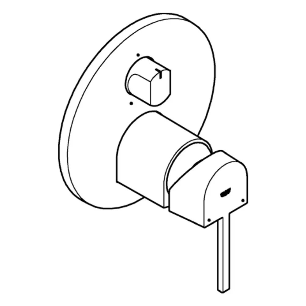 GROHE Einhandbatterie mit dreifacher Umstellung, montiert auf einer runden Wandplatte. Das Design ist schlicht und funktional, passend für Bad- oder Küchenanwendungen.