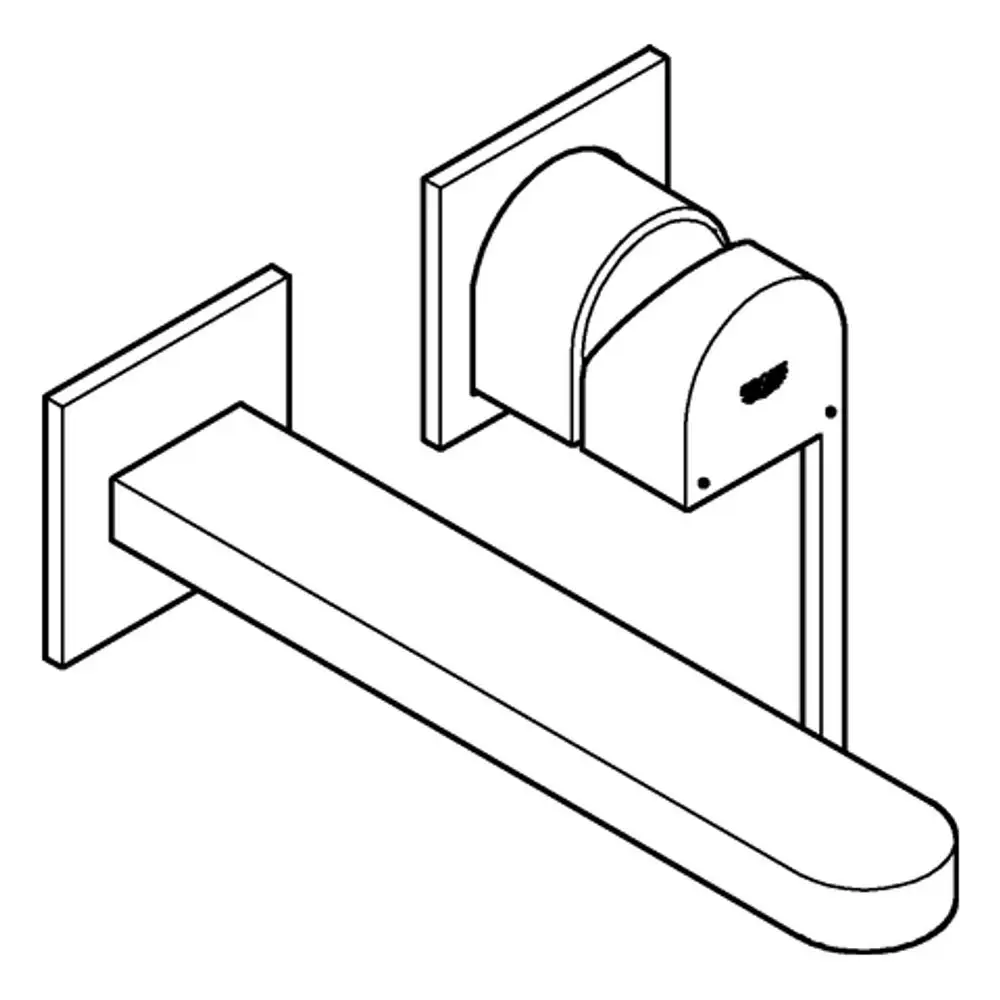 Wandmontierte Armatur von Grohe mit einem geraden Auslauf und einer runden Bedieneinheit, fest an der Wand installiert.