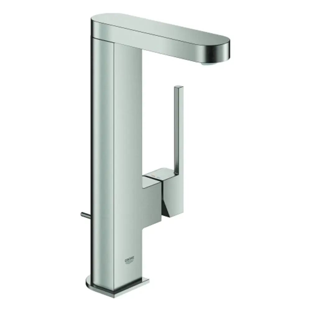 Grohe Wasserhahn mit schwenkbarem Auslauf, aus Edelstahl, für moderne Küchenräume. Das Design zeigt eine klare, geometrische Form.
