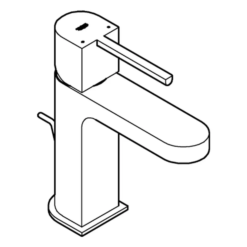 Einzelnes Waschtischarmatur von Grohe, mit einem langen, geraden Auslauf und einem seitlichen Hebel zur Steuerung des Wasserflusses, in einem minimalistischen Design.