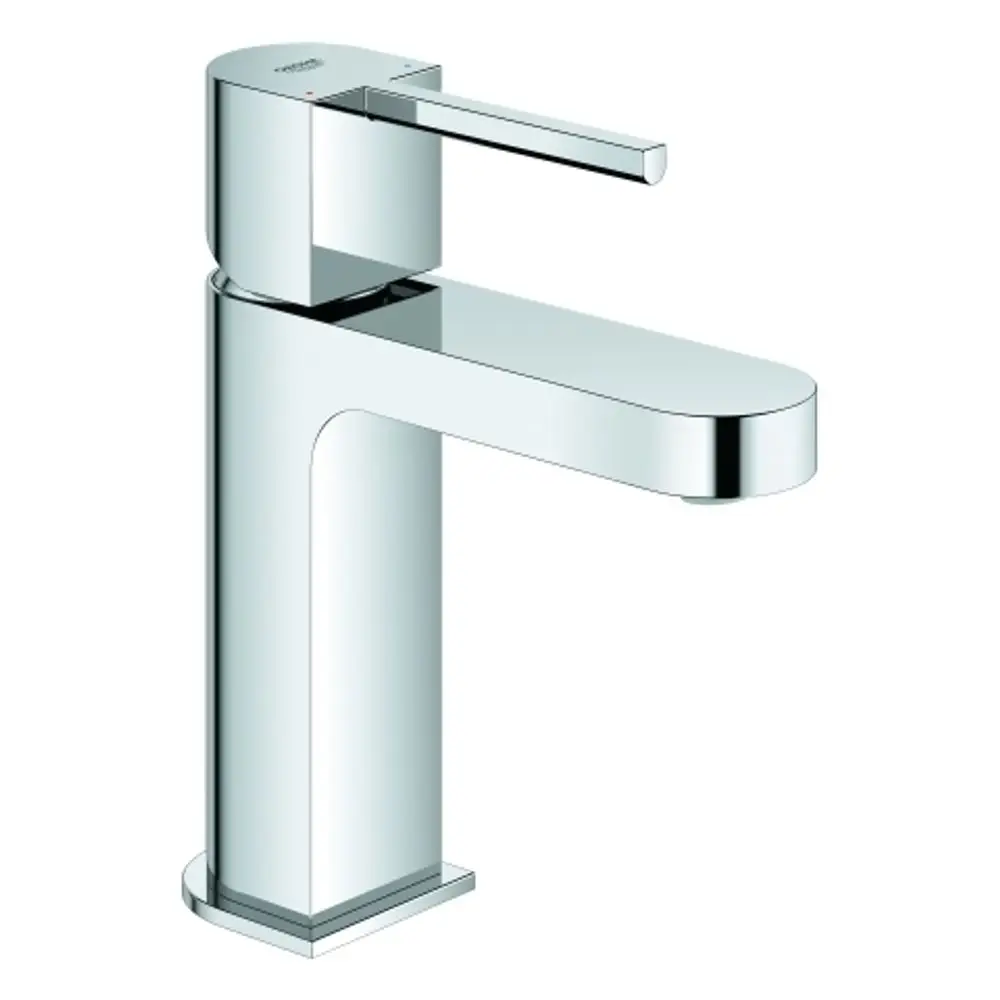 Grohe Waschtischbatterie in Chrom mit rechteckigem Auslauf und einem hebelartigen Griff zur Steuerung von Wasserfluss und Temperatur.