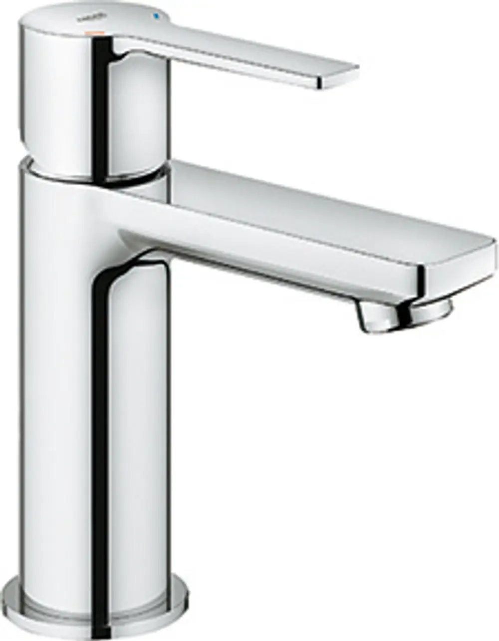 Verchromte Grohe-Waschtischarmatur mit flacher Auslauföffnung und einem seitlichen Hebel zur Temperatur- und Wasserflussregelung.