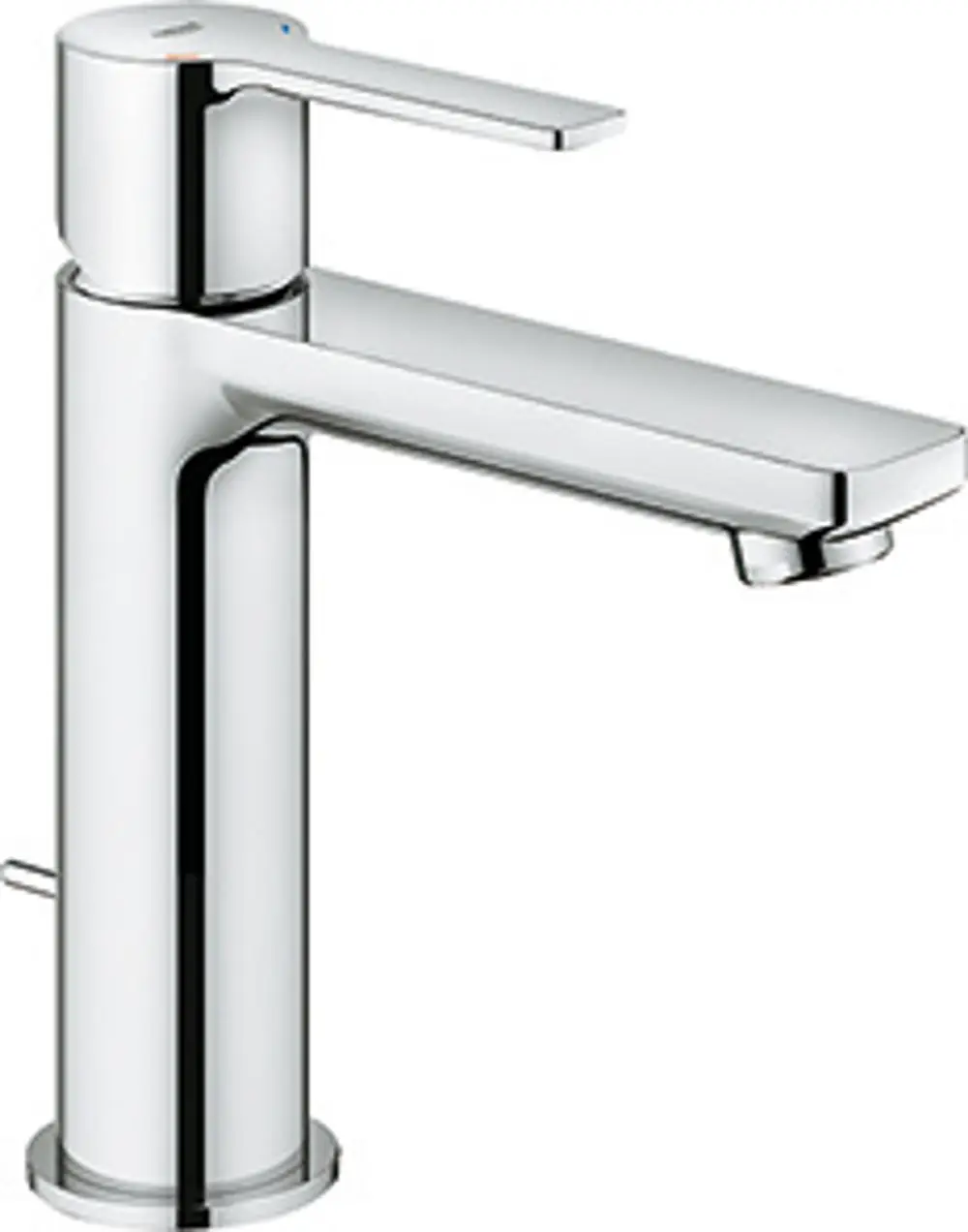 GROHE Armatur mit einem einzelnen Hebel, in glänzendem Chrom-Finish, geeignet für Waschbecken, mit rechteckigem Auslauf und seitlichem Temperaturregler.
