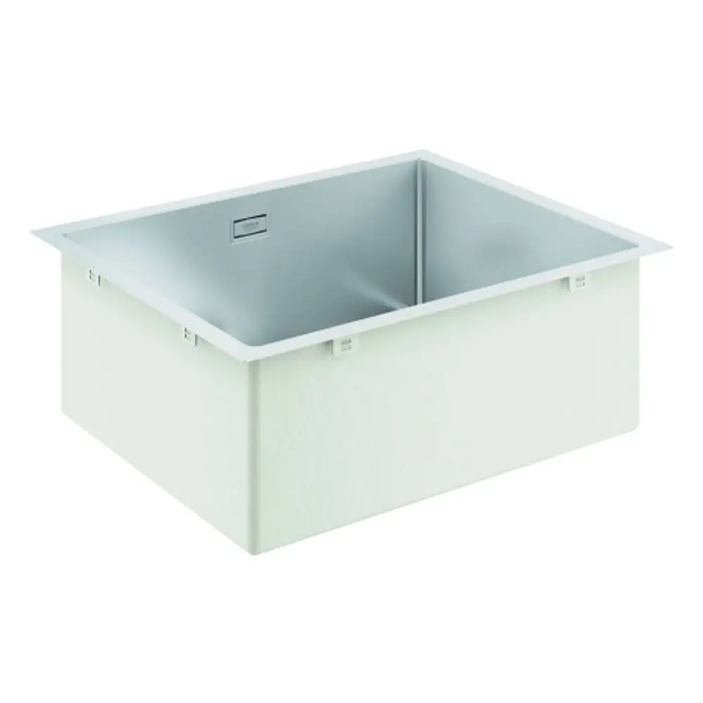 Grohe Edelstahlspüle mit rechteckiger Form und einer Innenfläche, geeignet für Einbau in Küchenmöbel. Die Oberfläche ist glatt und hygienisch.