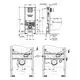 Technische Zeichnung eines GROHE Rapid SLX WC-Installationssystems mit mehreren Ansichten und Maßangaben, einschließlich Montage- und Anschlusspunkte.