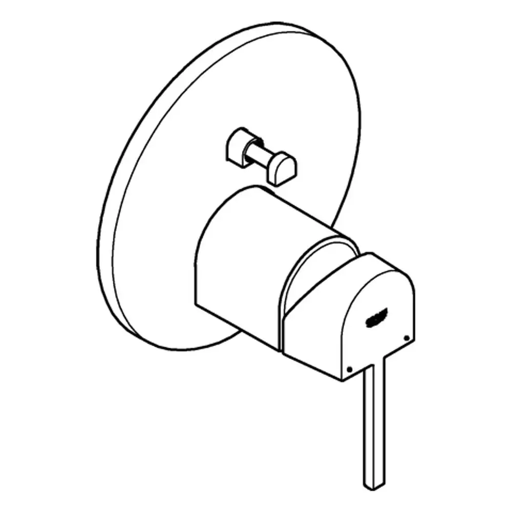 GROHE Wannenbatterie mit runder Montageplatte und schmalem Auslauf, ausgestattet mit einem Hebelmischer. Design für Wandmontage, in minimalistischer Ausführung.