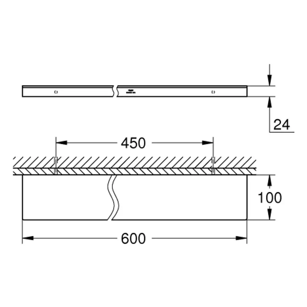 GROHE Ablage aus Glas mit chromfarbenen Halterungen, wandmontiert, zeigt eine rechteckige Form und eine glatte Oberfläche.