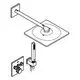 Wandmontiertes Duschsystem von Grohe mit horizontalem Brausekopf und Steuerungseinheit. Enthält ein modernes Bedienfeld mit mehreren Reglern zur Wasserregulierung.