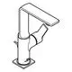 Ein Grohe-Waschtischarmatur im modernen Design mit rechteckigem Griff und geschwungenem Auslauf, montiert auf einer quadratischen Basis.