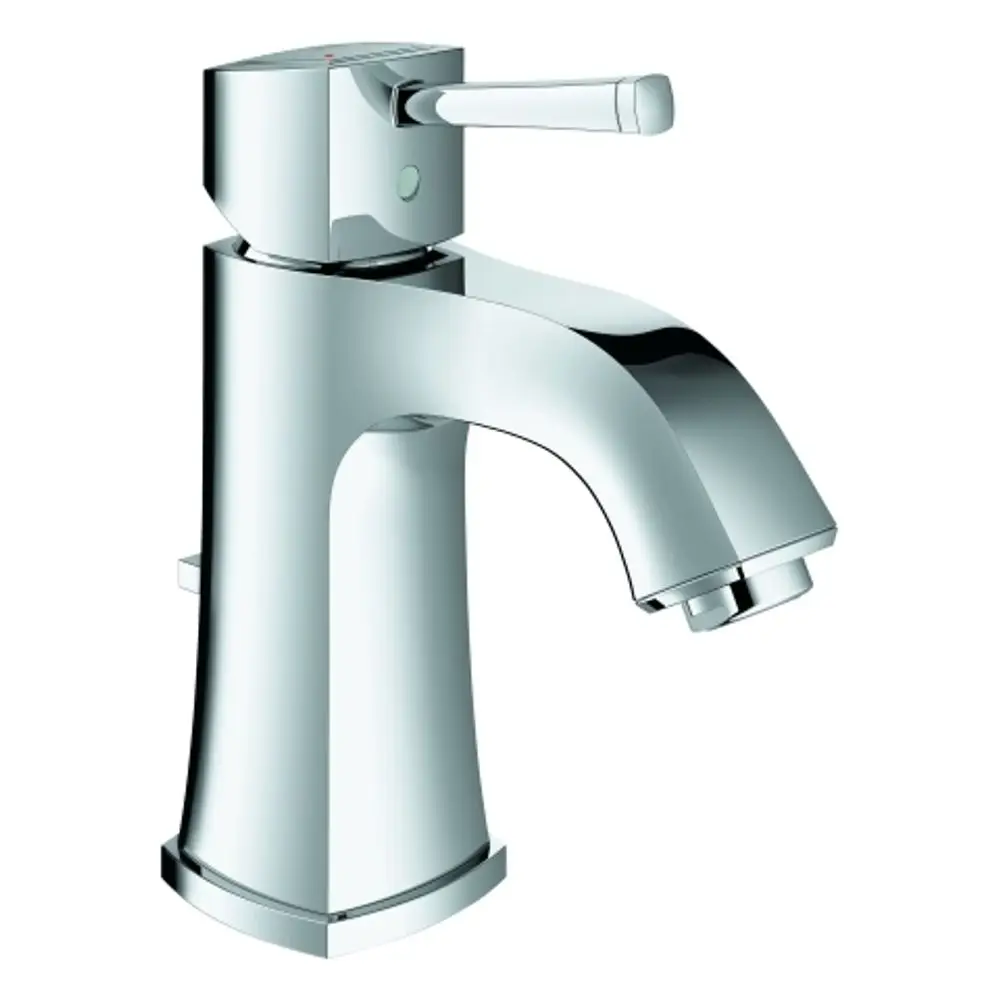 Klassische Wandmontage-Waschtischarmatur aus Chrom von Grohe mit einem Hebelgriff zur Wasserregulierung und Zugst.-Ablaufgarnitur.