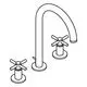 Grohe Armatur mit hohem Auslauf und zwei Kreuzgriffen, in einem minimalistischen Design. Die Auslaufform ist geschwungen, die Griffe sind symmetrisch angeordnet.