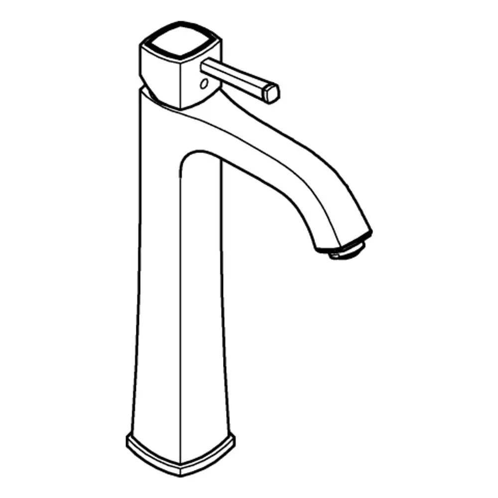 Waschtischarmatur von Grohe mit einem schlanken, modernen Design, verchromter Oberfläche und einem Hebel zum Regulieren des Wasserflusses.