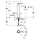 GROHE Waschtischbatterie mit einem hohen Auslauf und einem Hebel zur Steuerung. Diagramm zeigt Maße und Montagespezifikationen.
