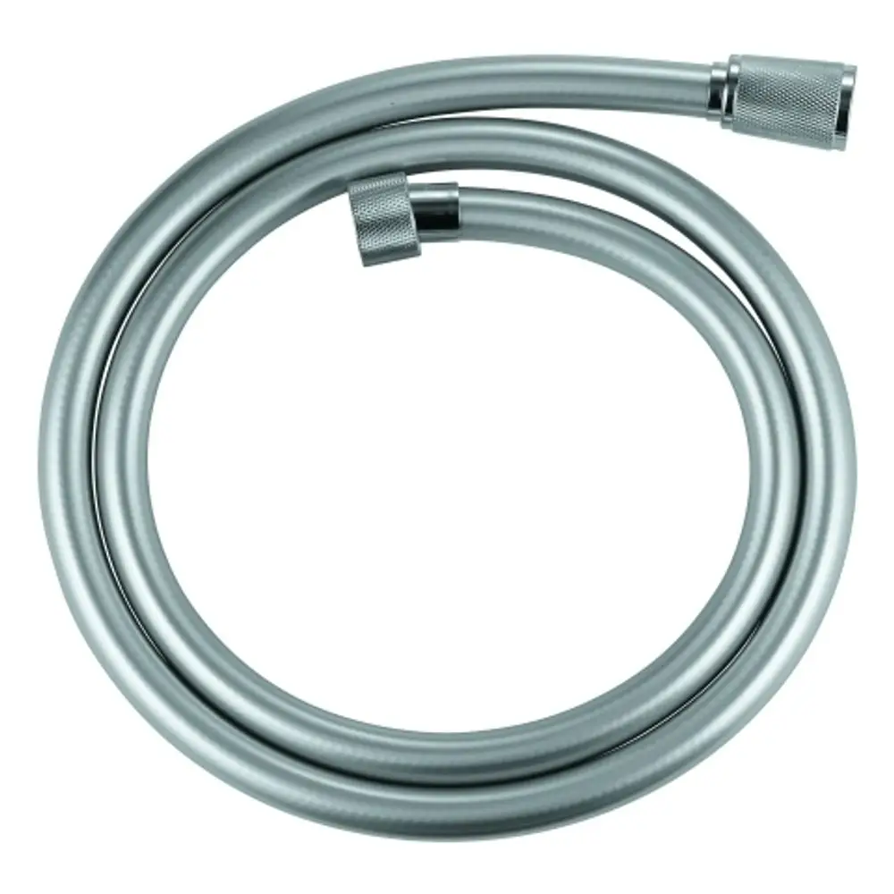GROHE Brauseschlauch in silberner Farbe, flexibel und mit zwei Anschlusskappen, verlegt in einer schlaufenartigen Form. Ideal für Duschsysteme.