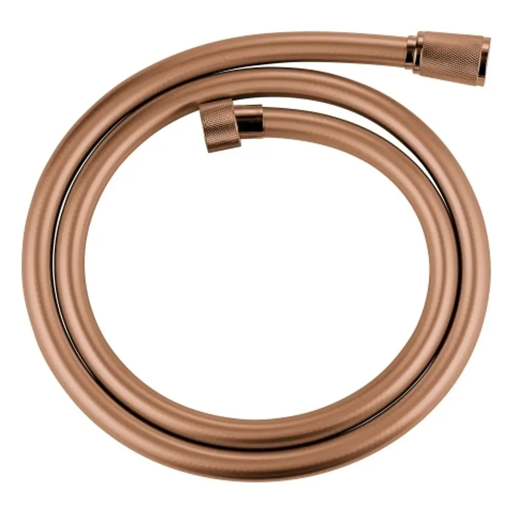 Brauseschlauch in warmem Farbton, mit Drehstop-Funktion, hergestellt von Grohe. Flexible Form mit Endstücken zum Anschließen an Dusche und Wasserhahn.