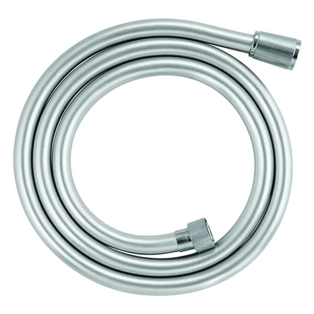 GROHE Brauseschlauch in chrom mit zwei Anschlüssen, klar erkennbar in einer spiralförmigen Anordnung, geeignet für die Verbindung zu einer Duschbrause.