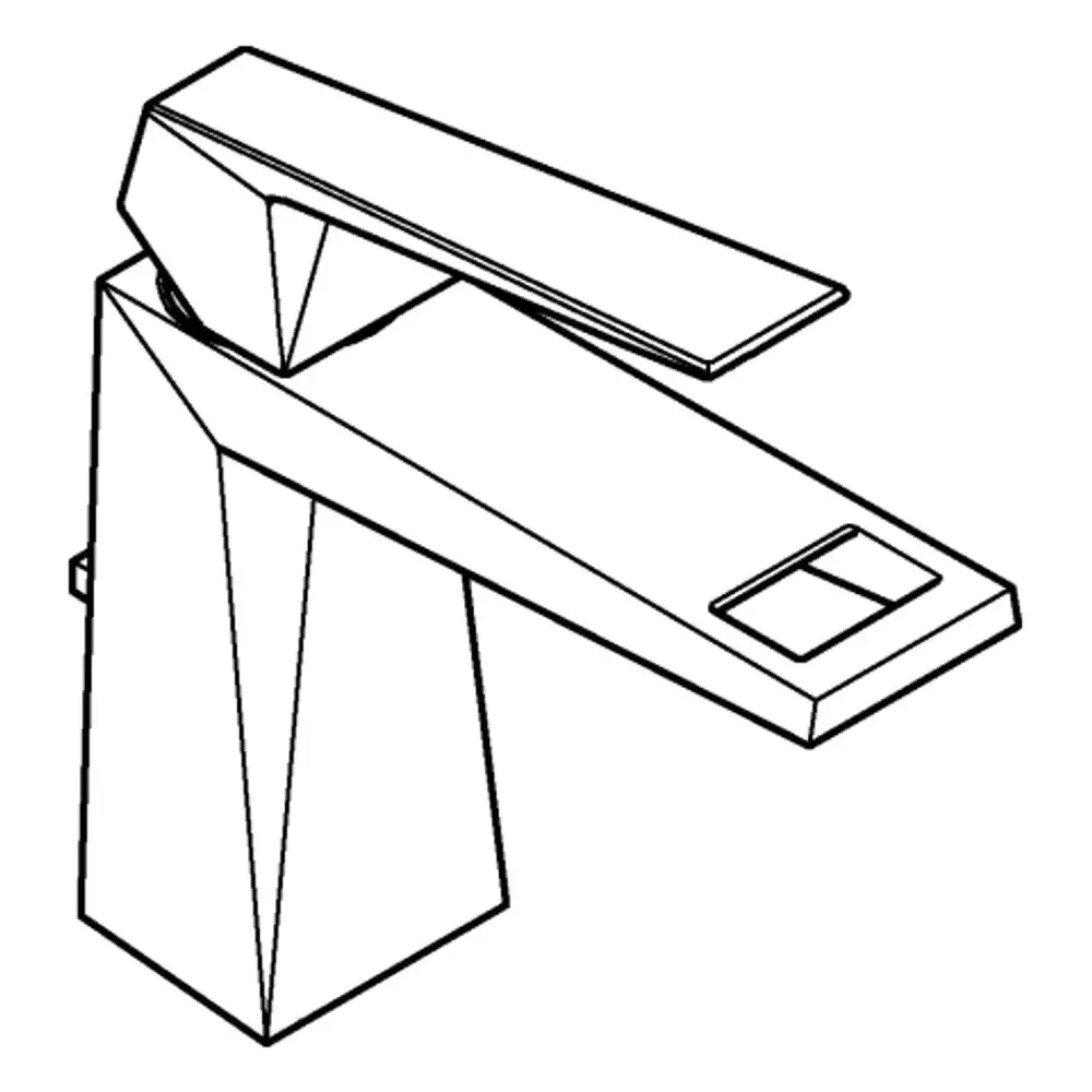 Grohe Wasserhahn mit flacher Bedienungsplatte und einem rechteckigen Auslauf. Design mit klaren Linien und einer modernen Form, geeignet für Badezimmer oder Küchen.