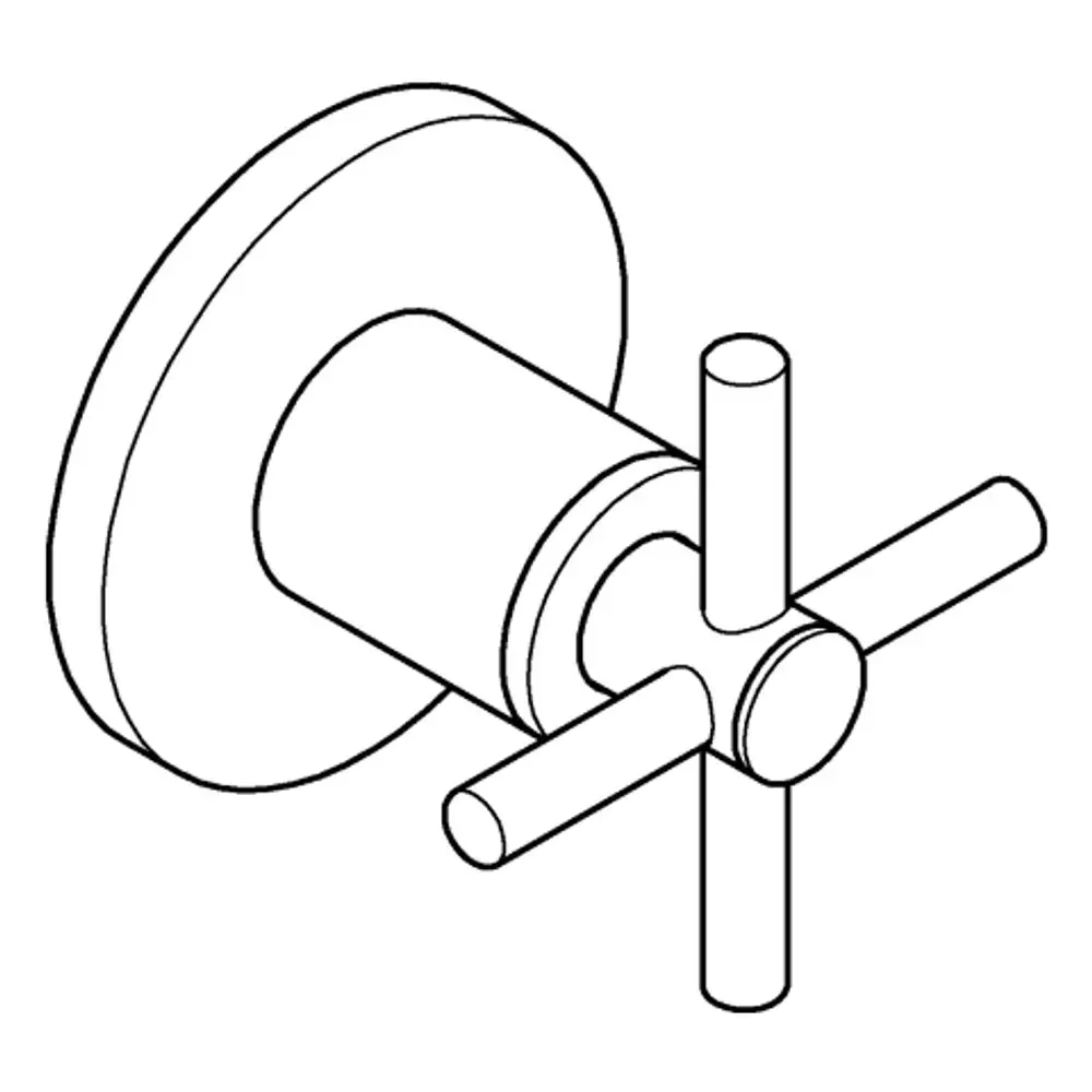 Grohe Ventil-Oberbau mit Kreuzgriff, in gebürstetem Hartgraphit. Das Produkt zeigt eine runde Basis und vier abstehende Griffe in einem minimalistischen Design.