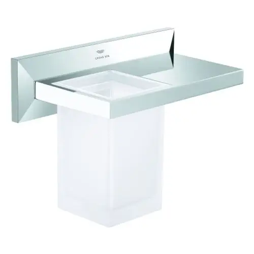 Moderne Wandhalterung mit Glasbehälter fürs Bad, elegantes Design in brillanter Ausführung, ideal für Pflege- oder Kosmetikartikel.