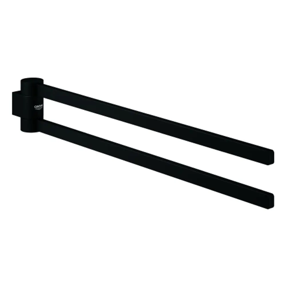 Schwenkbarer Handtuchhalter in schwarzer Ausführung von Grohe, bestehend aus zwei parallelen Stangen, montiert an einem kompakten Halter.