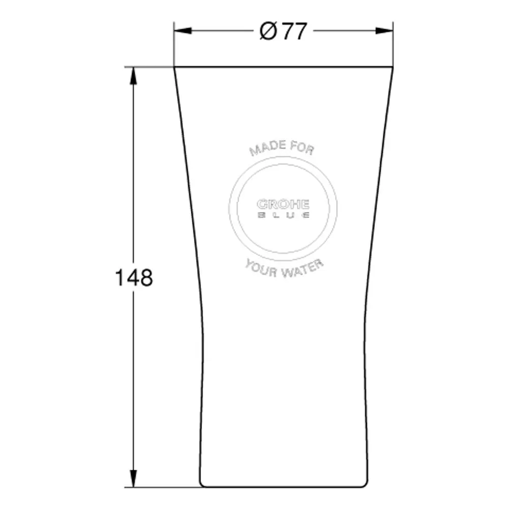 Transparente Gläser mit einer schmalen, konischen Form. In der Mitte befindet sich das Logo von Grohe.