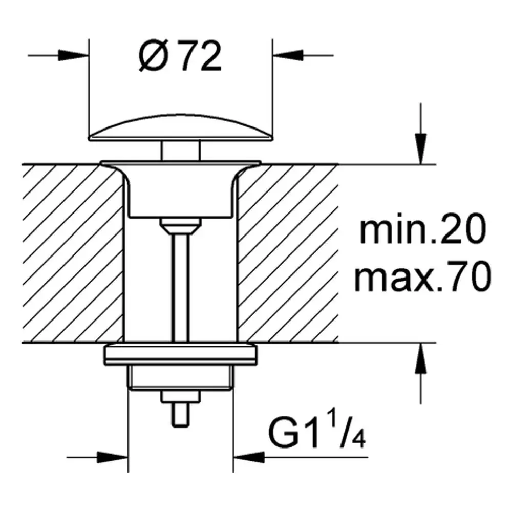 GROHE Ablaufventil mit einem Durchmesser von 72 mm, eingelassen in eine Oberfläche, mit einem Anschluss G1¼, für Waschtische ohne Überlauf.