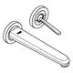 Grohe Armatur mit zwei Löchern, enthalten sind ein Wasserhahn mit gerader Ausladung und ein Hebel. Die Oberfläche ist in Chrom-Optik gehalten.