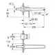 Grohe Wandbatterie mit zwei Anschlüssen, seitlichem Hebel, geometrischem Design und Abmessungen, die einen klaren Wasserfluss ermöglichen.