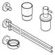Set von Badezimmer-Accessoires, bestehend aus Halterungen und Behältern, in chromfarbener Ausführung. Die Produkte sind geeignet für eine stilvolle Einrichtung, hergestellt von Grohe.