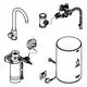 Schematische Darstellung eines Grohe Standventils mit verschiedenen Komponenten, einschließlich eines Boilers, Wasserleitungen und elektrischen Anschlüssen.