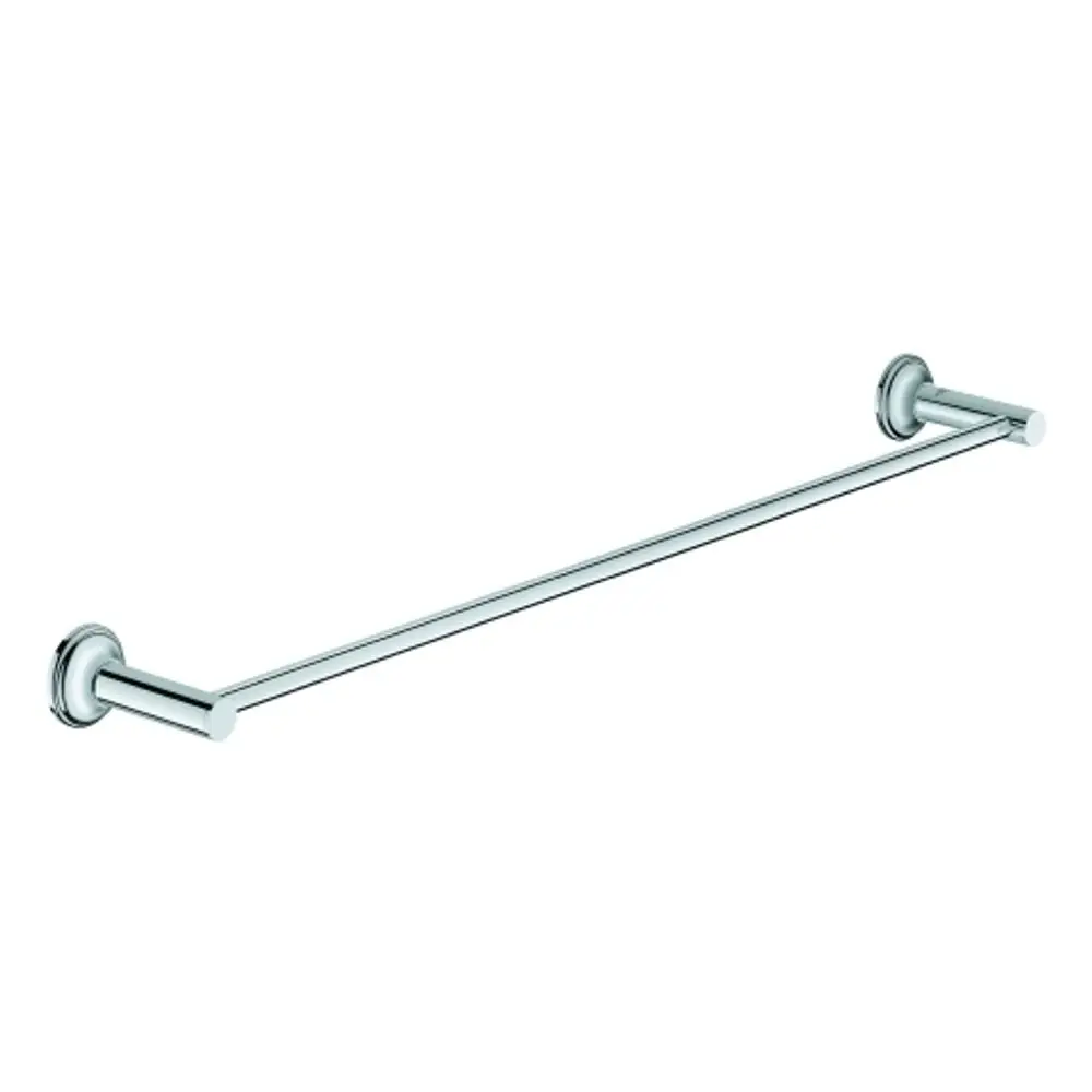 GROHE Badetuchhalter aus verchromtem Metall, an beiden Enden mit runden Wandhaltern befestigt, für die Anbringung in Badezimmern geeignet.
