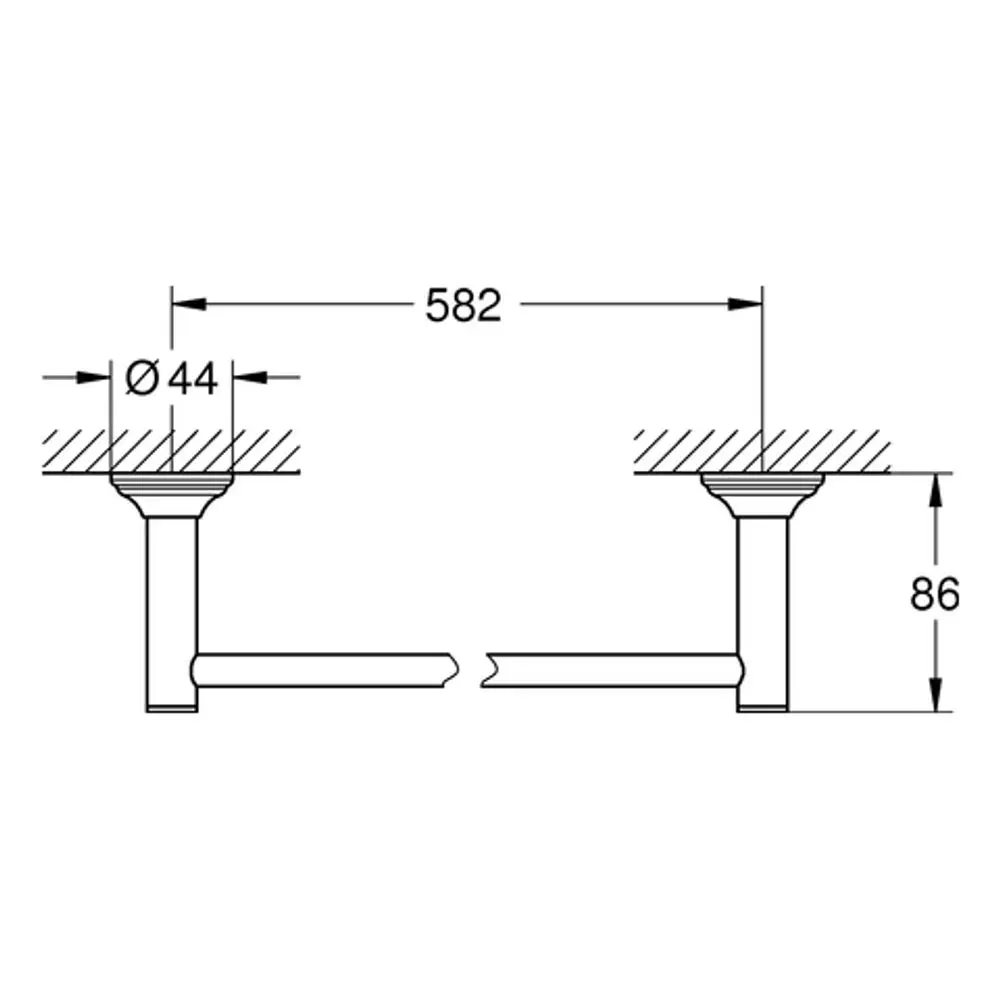 Grohe Badetuchhalter aus verchromtem Material, mit zwei Halterungen und einer Bar in horizontaler Ausrichtung, montiert an einer glatten Oberfläche.