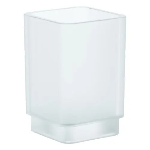 Transparentes Glas mit rechteckiger Form und flachem Boden, geeignet für Halterungen von Grohe, in schlichter Ausführung.