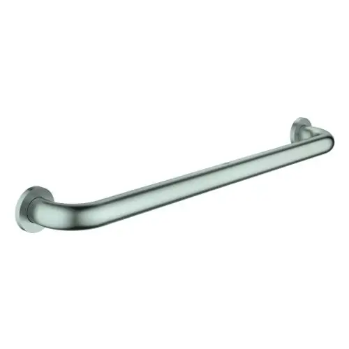 GROHE Griff aus Metall in Supersteel-Oberfläche, gebogene Form, zur Montage an der Wand, dient als Haltegriff für Sicherheit im Bad oder in der Dusche.