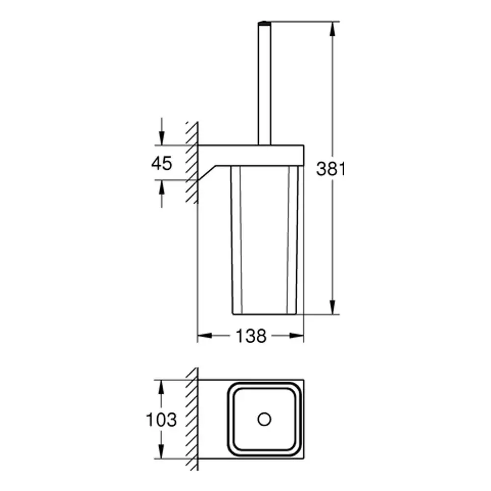 Wandmontierte Bürstengarnitur aus Glas und Metall mit chromfarbener Oberfläche, geeignet für die Verwendung im Badezimmer, von der Marke Grohe.