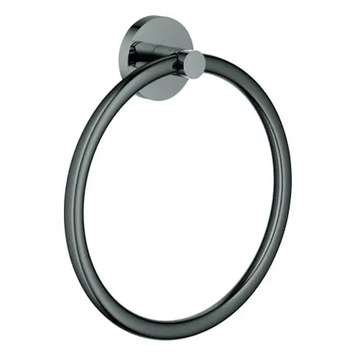 Grohe Handtuchring in einer runden Form, montiert an einer Wand, mit einem grauen Finish. Der Ring ist an einer runden Halterung befestigt.