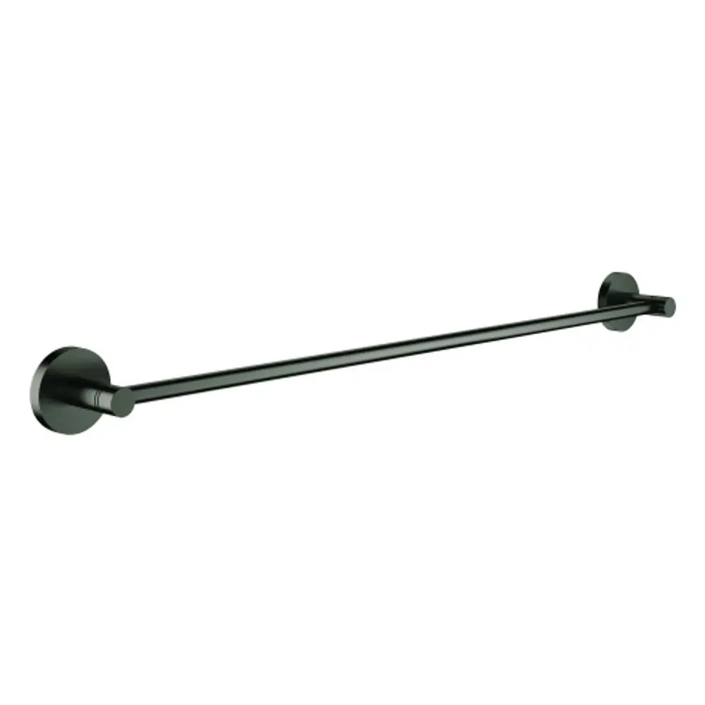 GROHE Badetuchhalter in Schwarz, an zwei Wandbefestigungen montiert, bietet eine funktionale Möglichkeit zum Aufhängen von Handtüchern.