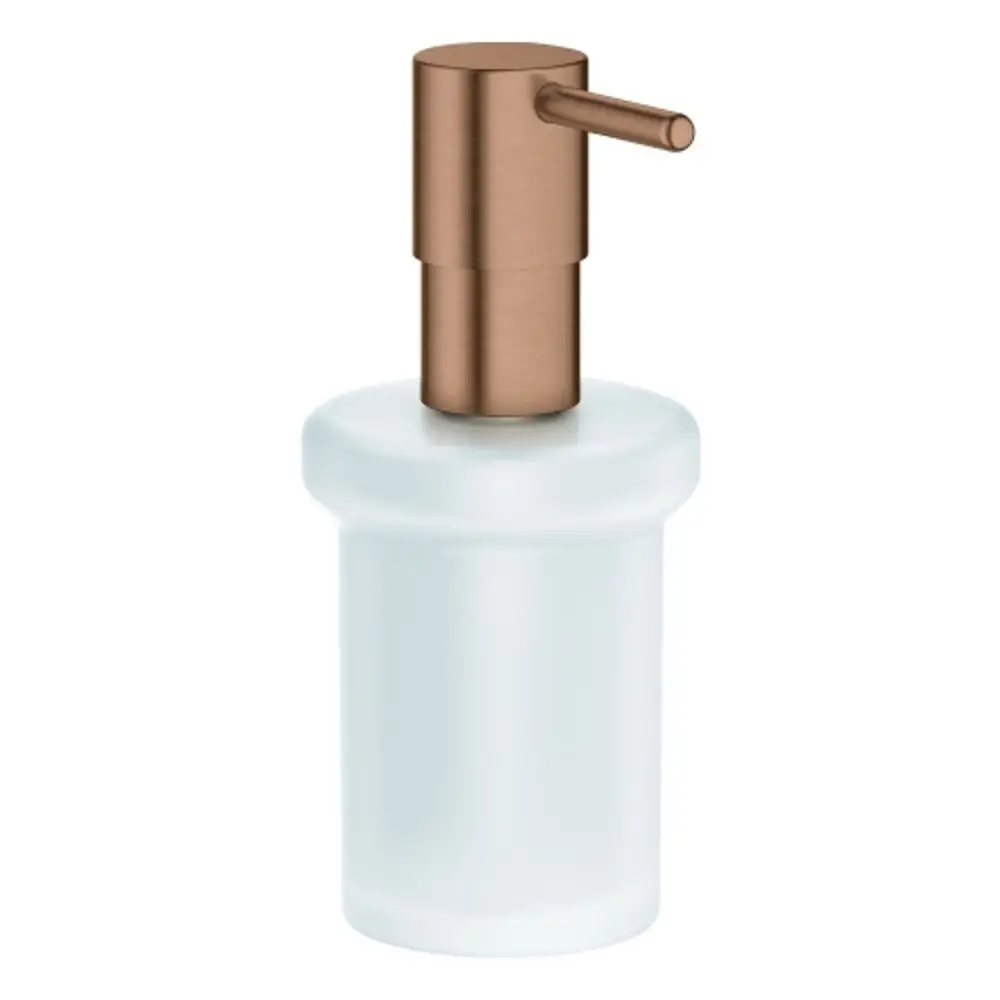 GROHE Seifenspender mit bronzefarbenem Pumpkopf und frosted-glänzender Basis. Eignet sich zur Wandmontage in Bädern und Küchen.